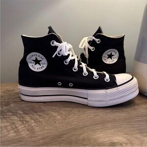 Converse All Star Black White Platform High Top Casual Shoes Women's Size 9